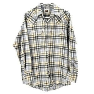 Ely Cattleman Men's Western Shirt Pearl Snap Cowboy Rodeo Size Medium Gray Plaid